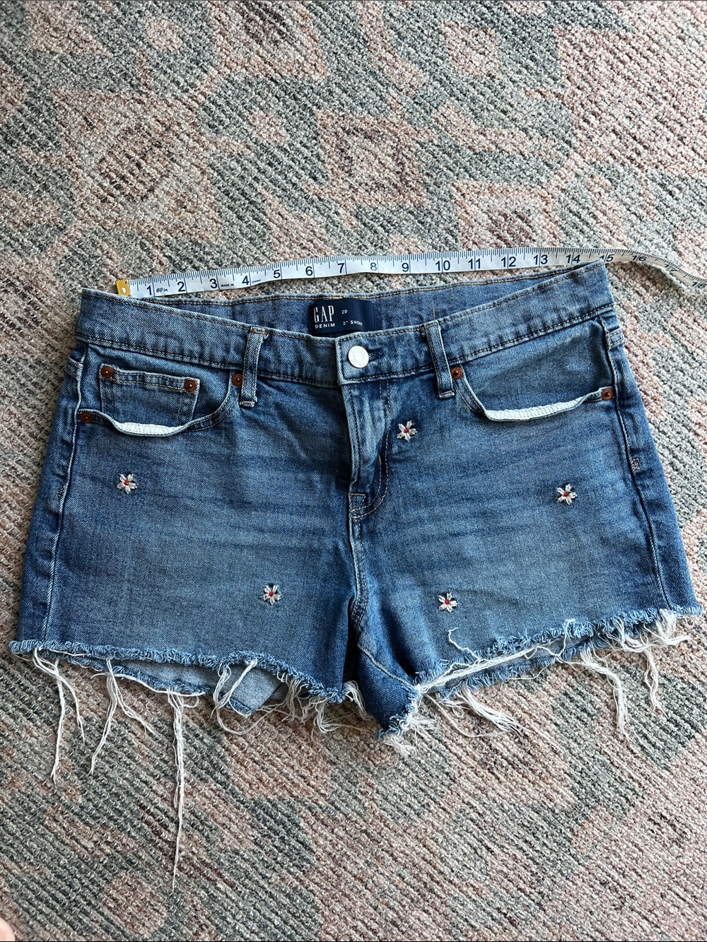 GAP Blue Denim Frayed Embroidered Jean Shorts